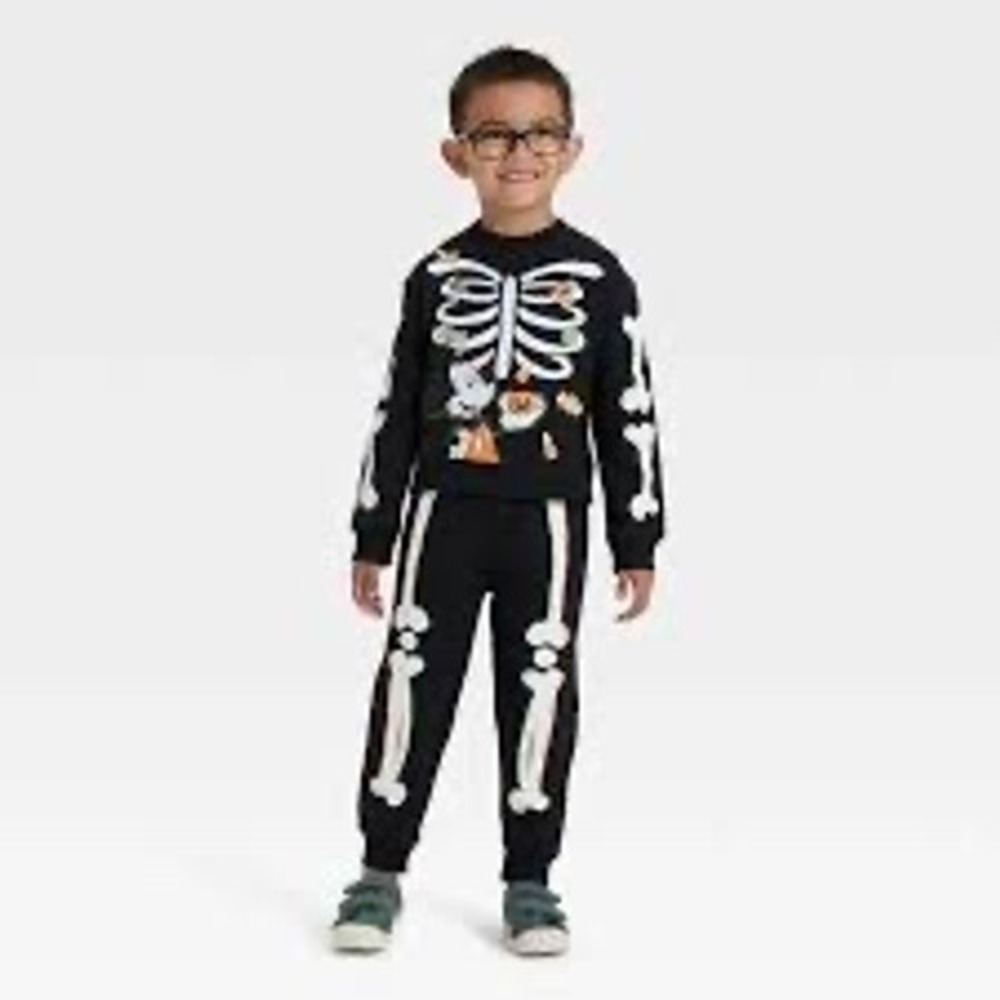 Disney Mickey Mouse Skeleton Halloween Sweatshirt Jogger Set Black Toddler 3T